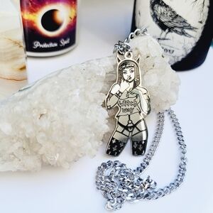Witch Girl Gothic Necklace ✦ Stainless Steel Silver Black Pendant ✦ Unisex NEW